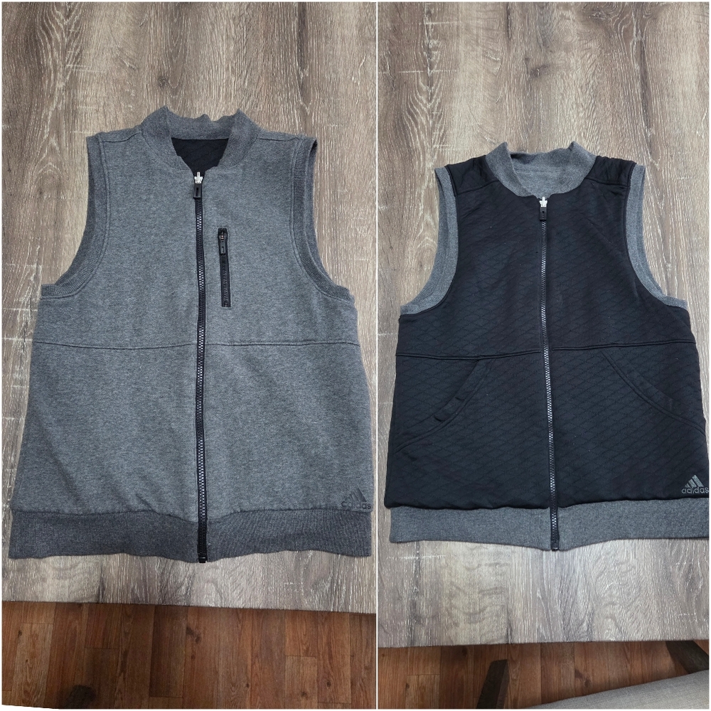 Adidas Reversible Charcoal Gray & Quilted Black Zip-Up Vest XS